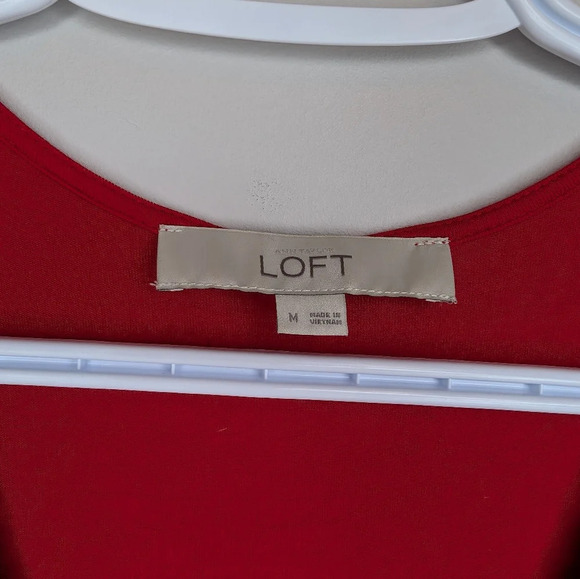 LOFT Lightweight Stretch A-line Sleeveless Red Frill Scoop Neck Dress Women M - Picture 3 of 9